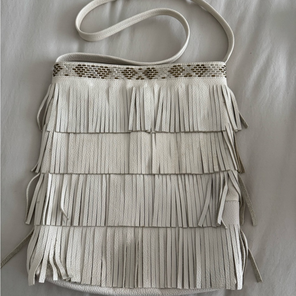 Calleen Cordero Chic White Fringe Shoulder Bag